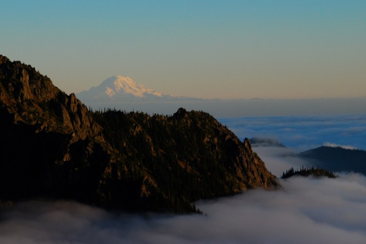 Looking west over Hood Canal to Mount Rainier.
